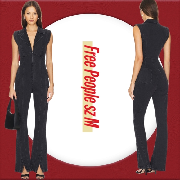 Free People Women's Crvy Ring The Alarm Denim Sleevless Jumpsuit - Picture 1 of 9